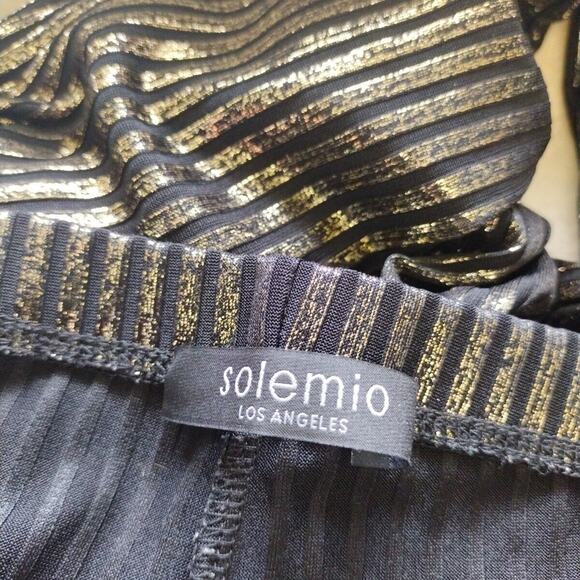 Metallic Disco Pants  Slim Striped Wide leg High Rise Flare Gold Black Size M - Picture 8 of 9